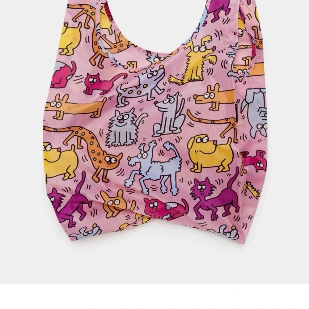 BAGGU Pink and Yellow Animal Print Bag Keith Haring limited edition standard - Picture 2 of 4
